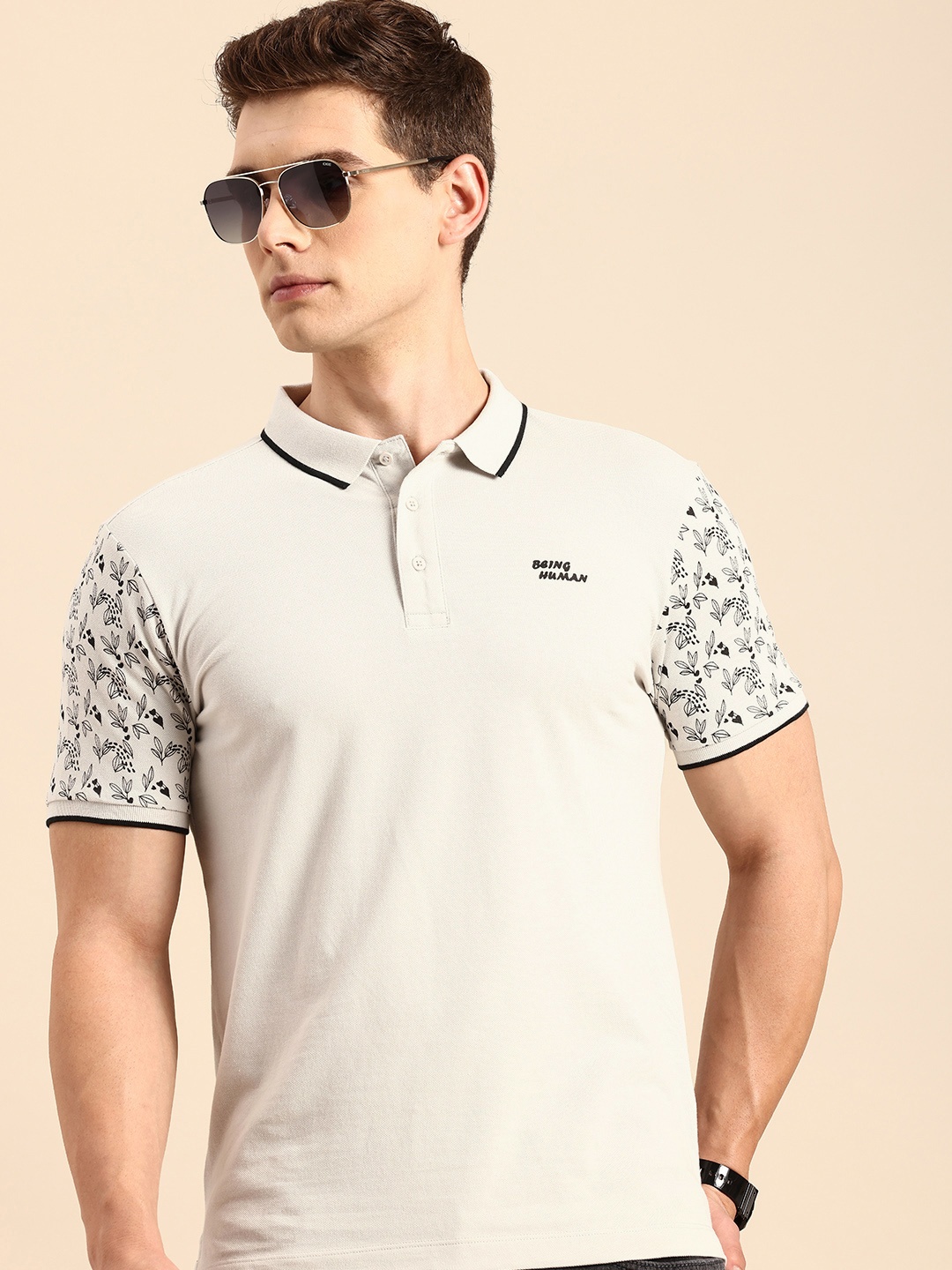 

Being Human Polo Collar Pure Cotton T-shirt, Grey