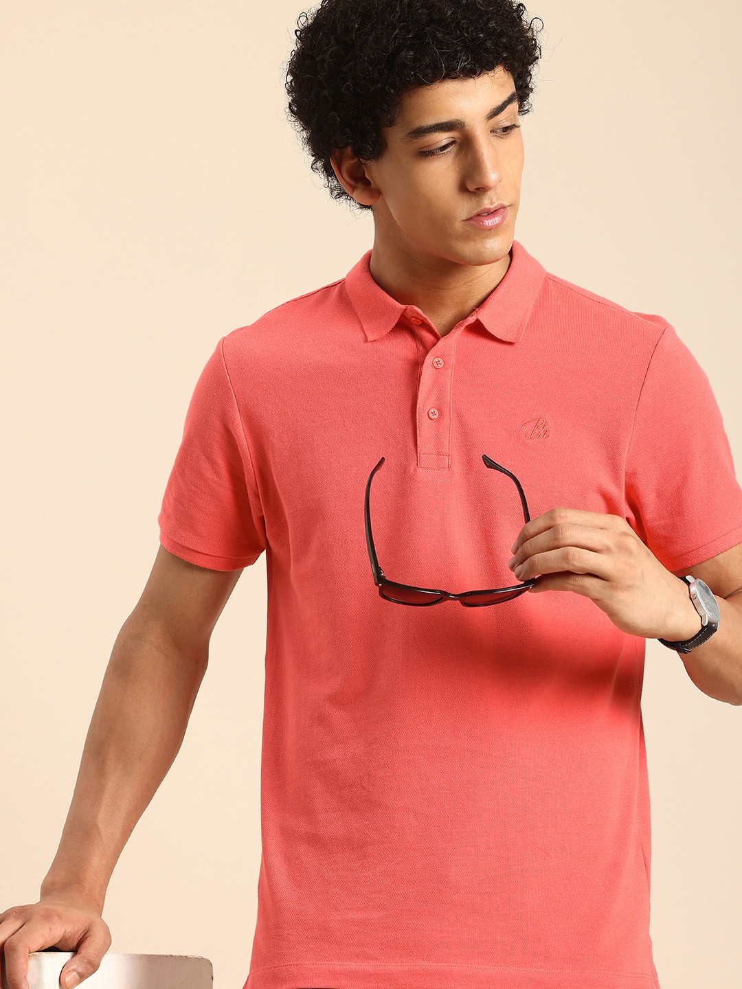 

Being Human Polo Collar Pure Cotton T-shirt, Coral