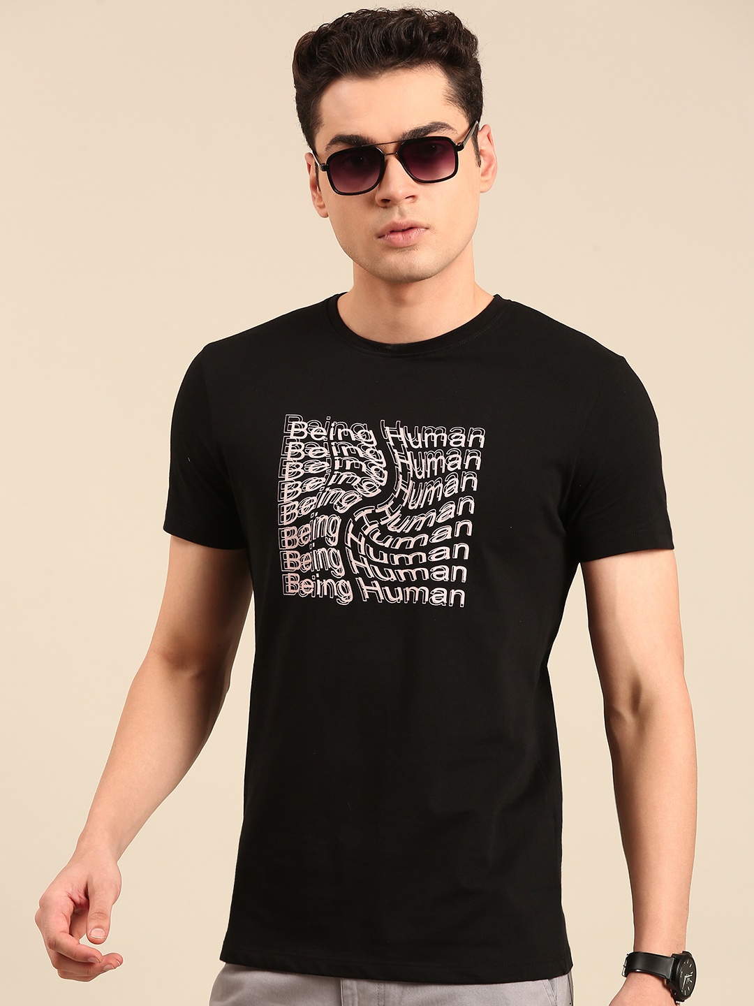 

Being Human Typography Printed Pure Cotton T-shirt, Black