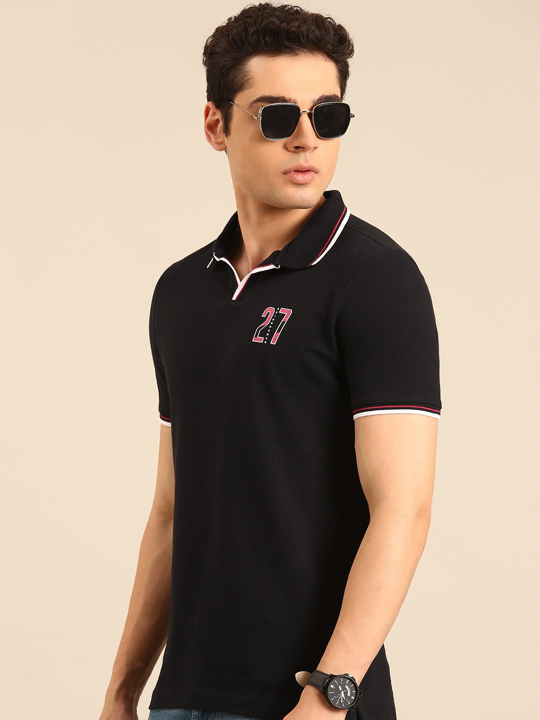 

Being Human Polo Collar Pure Cotton T-shirt, Black