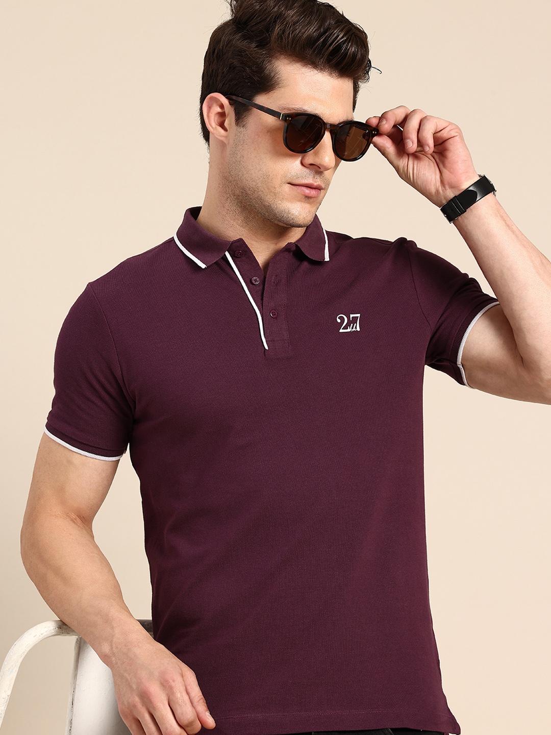 

Being Human Pure Cotton Polo Collar T-shirt, Burgundy