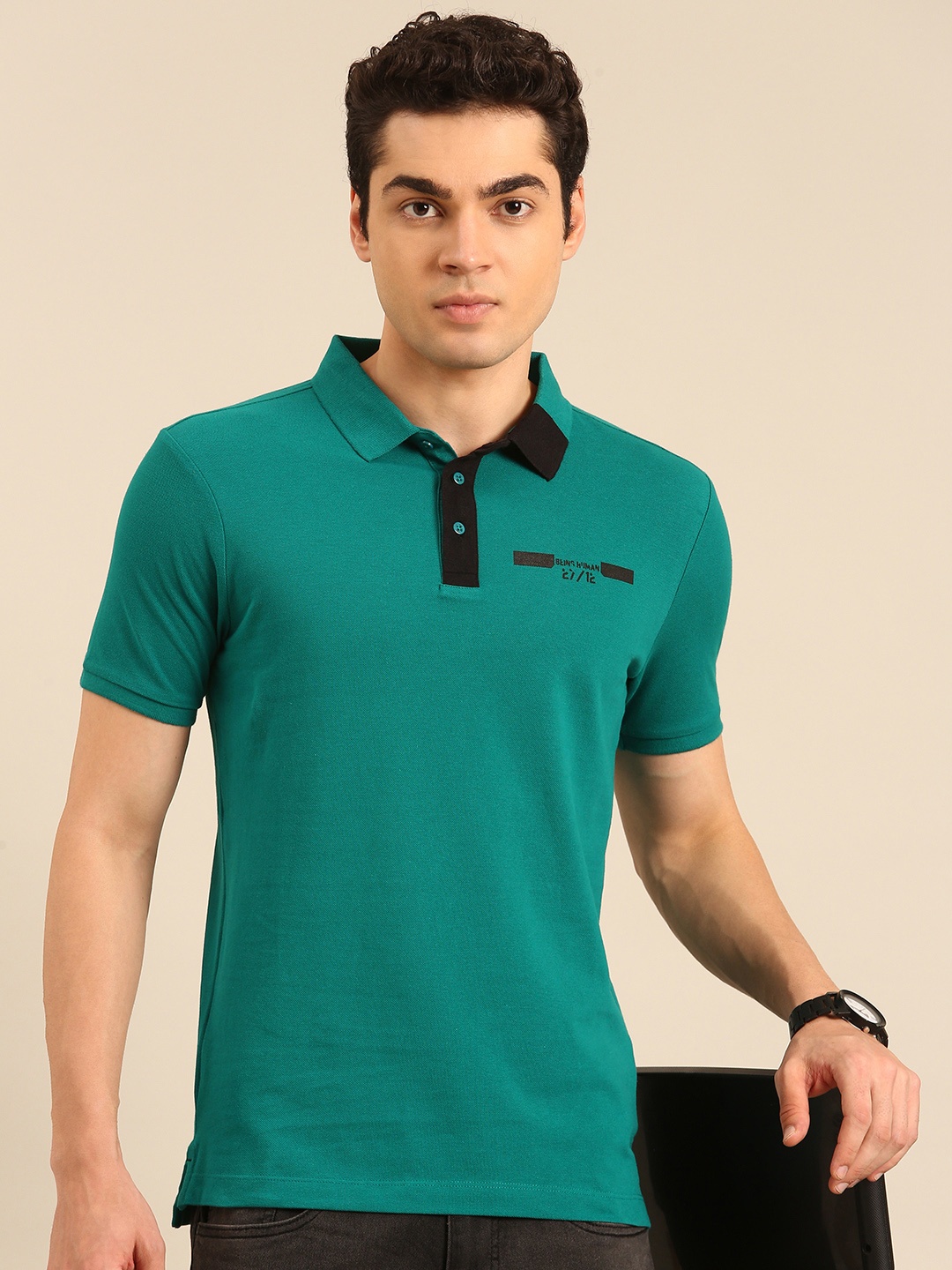 

Being Human Polo Collar Pure Cotton T-shirt, Green