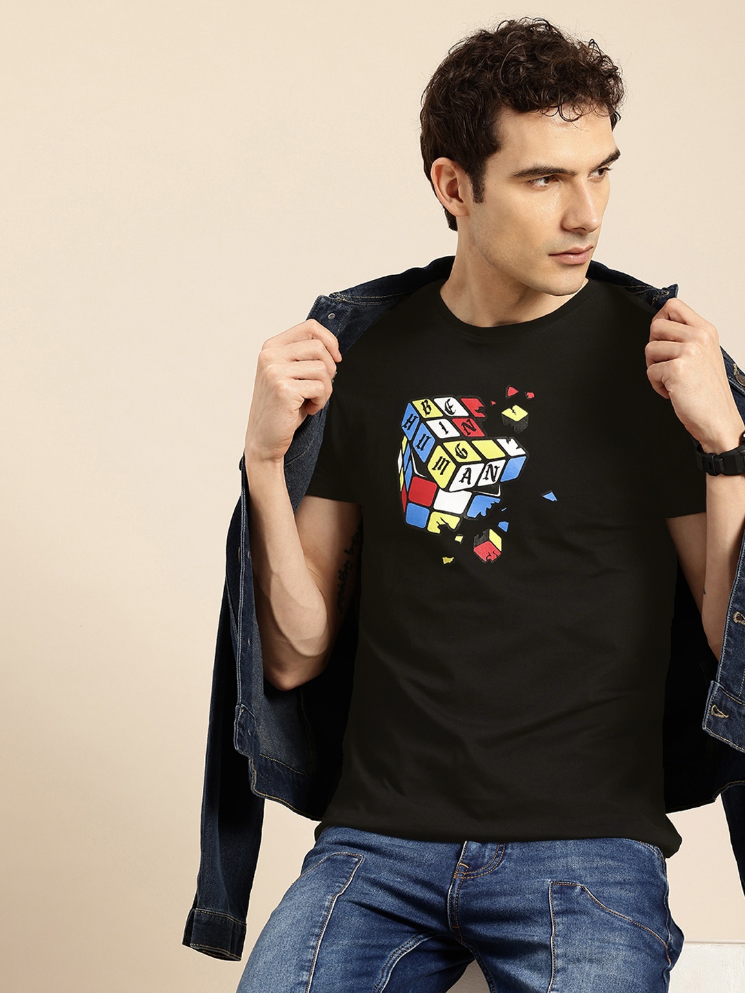 

Being Human Printed Pure Cotton T-shirt, Black