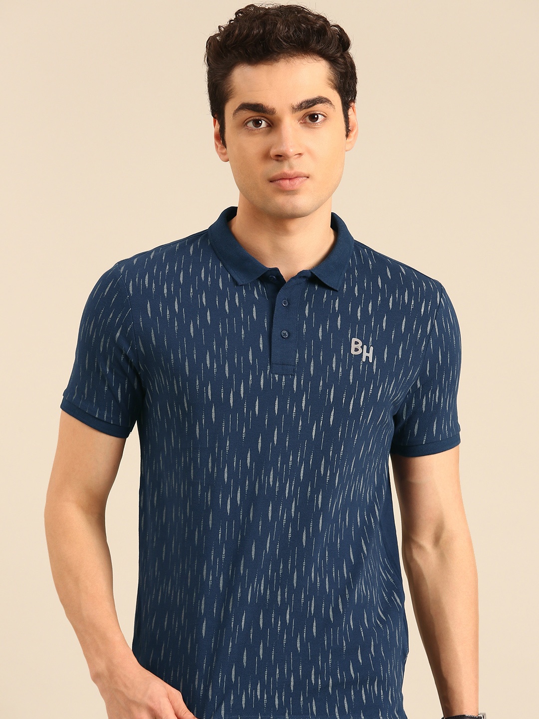 

Being Human Self Design Polo Collar Pure Cotton T-shirt, Navy blue