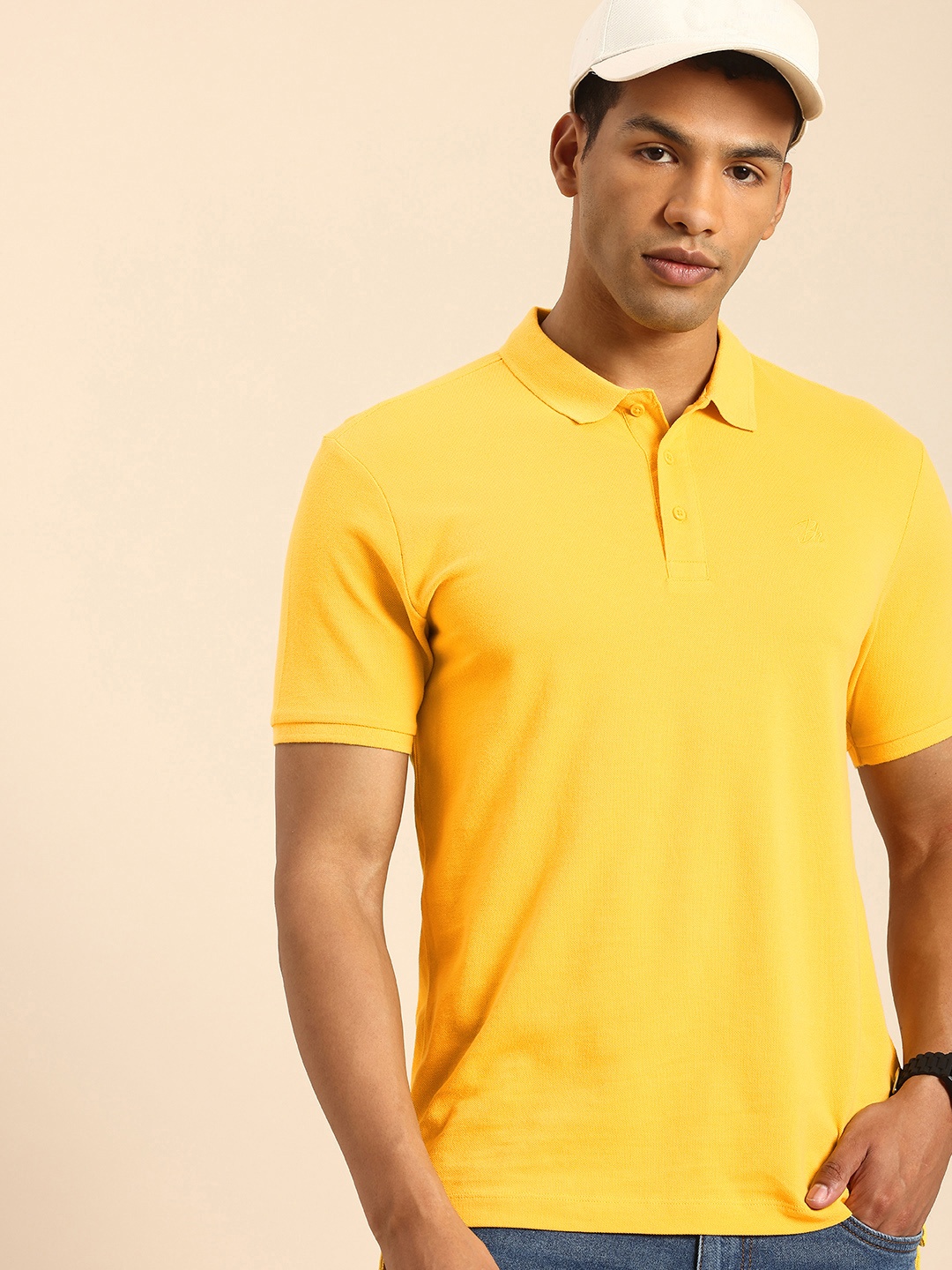 

Being Human Polo Collar Pure Cotton T-shirt, Yellow