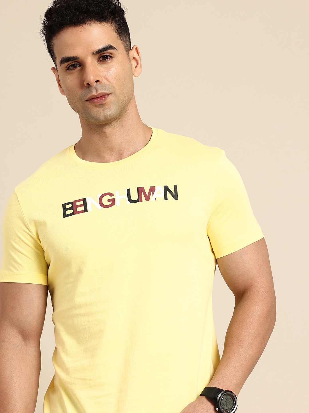 

Being Human Brand Logo Printed Pure Cotton T-shirt, Yellow