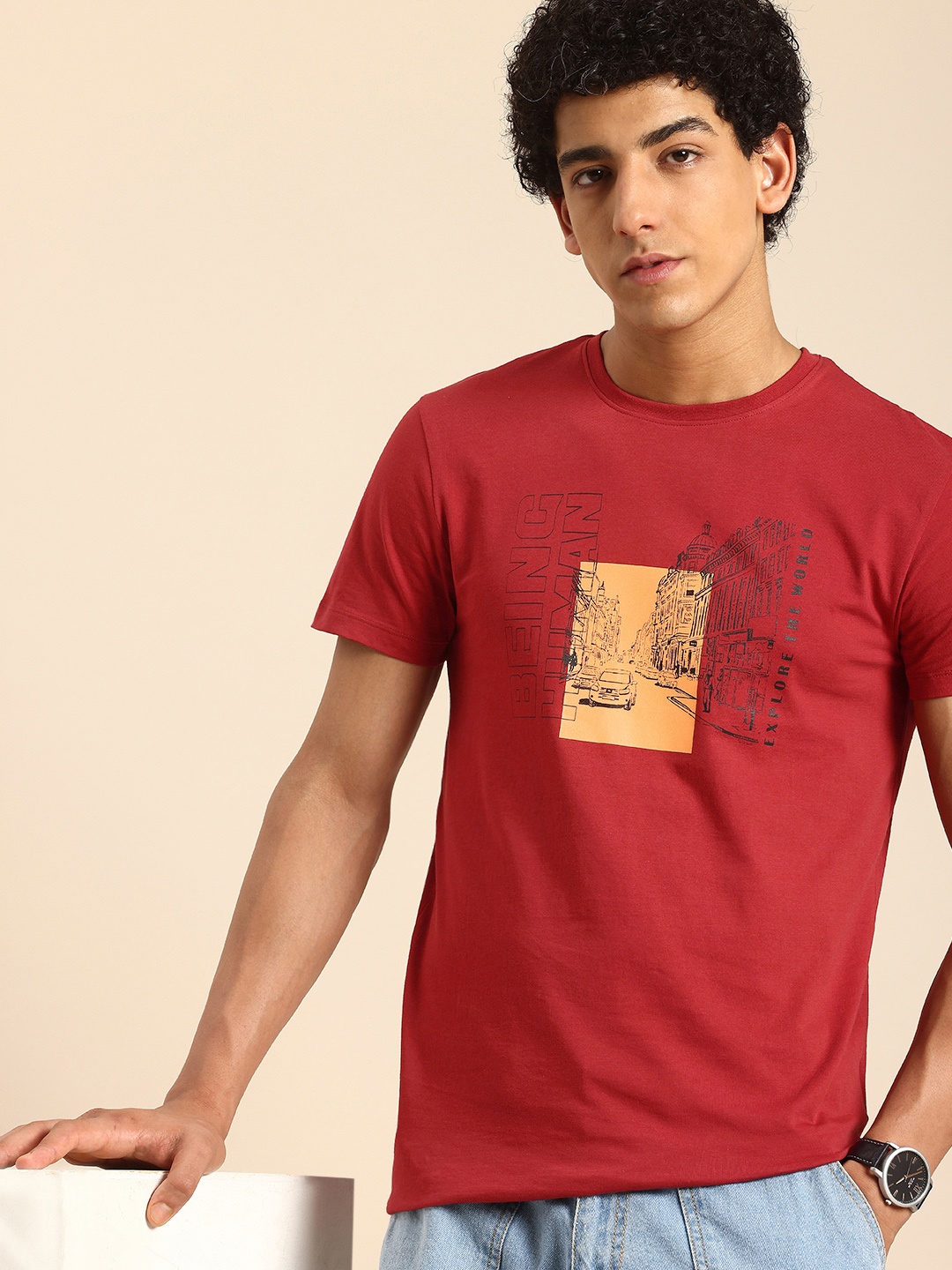 

Being Human Graphic Printed Pure Cotton T-shirt, Red