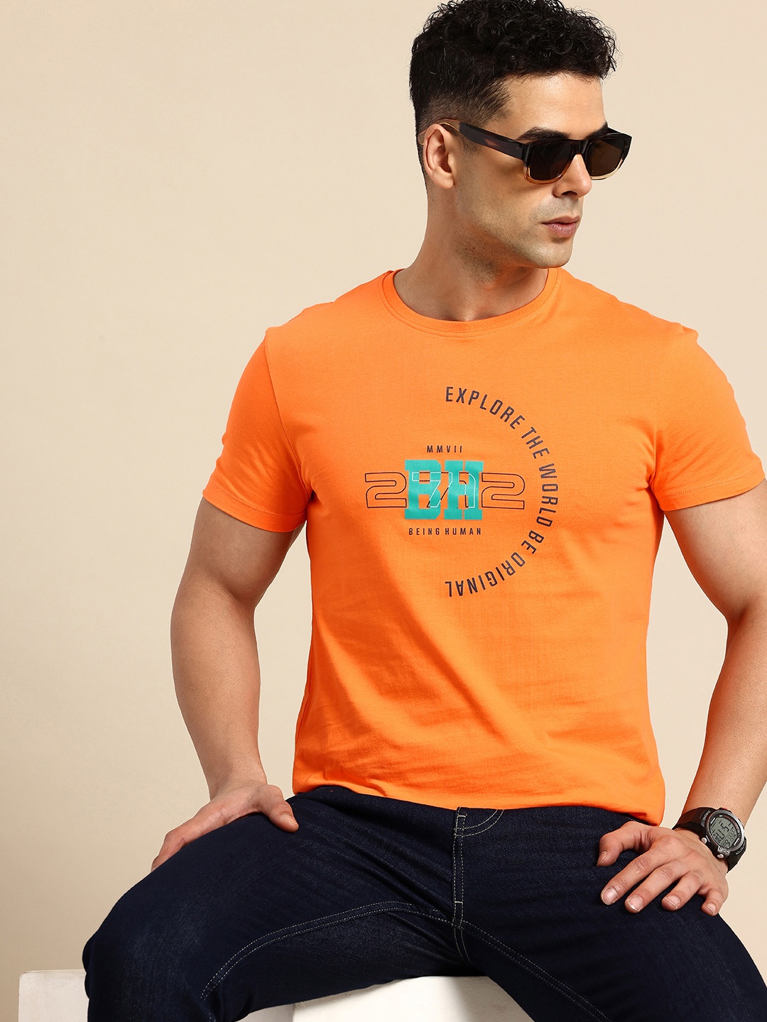 

Being Human Pure Cotton Typography Printed T-shirt, Orange