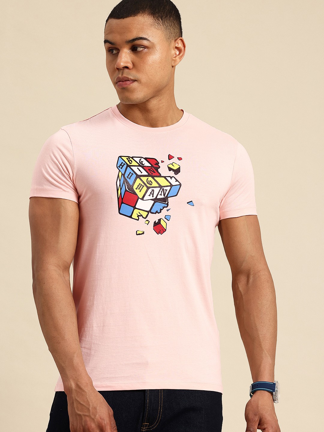 

Being Human Printed Pure Cotton T-shirt, Pink