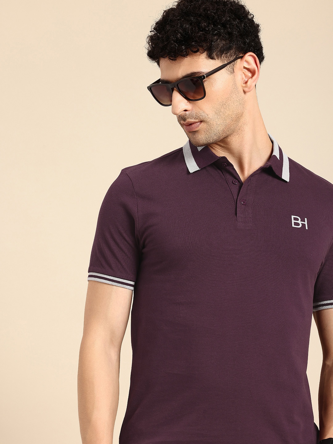 

Being Human Polo Collar Pure Cotton T-shirt, Purple