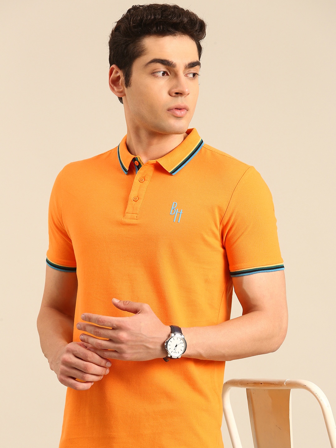 

Being Human Polo Collar Pure Cotton T-shirt, Orange