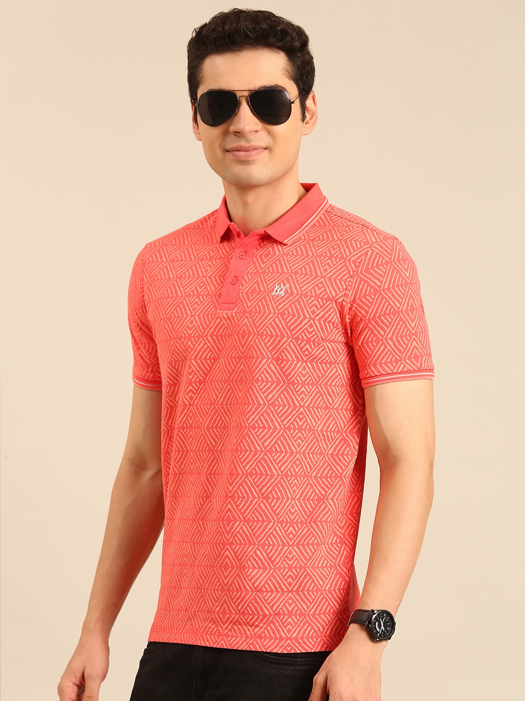 

Being Human Printed Polo Collar Pure Cotton T-shirt, Coral