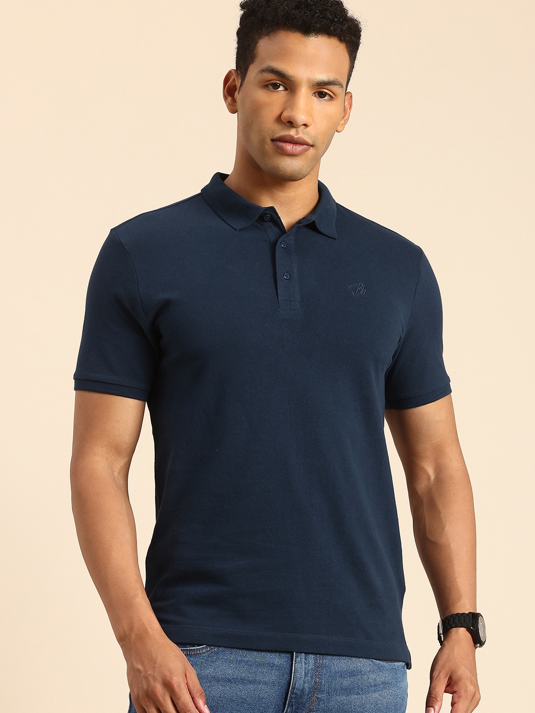 

Being Human Polo Collar Pure Cotton T-shirt, Navy blue