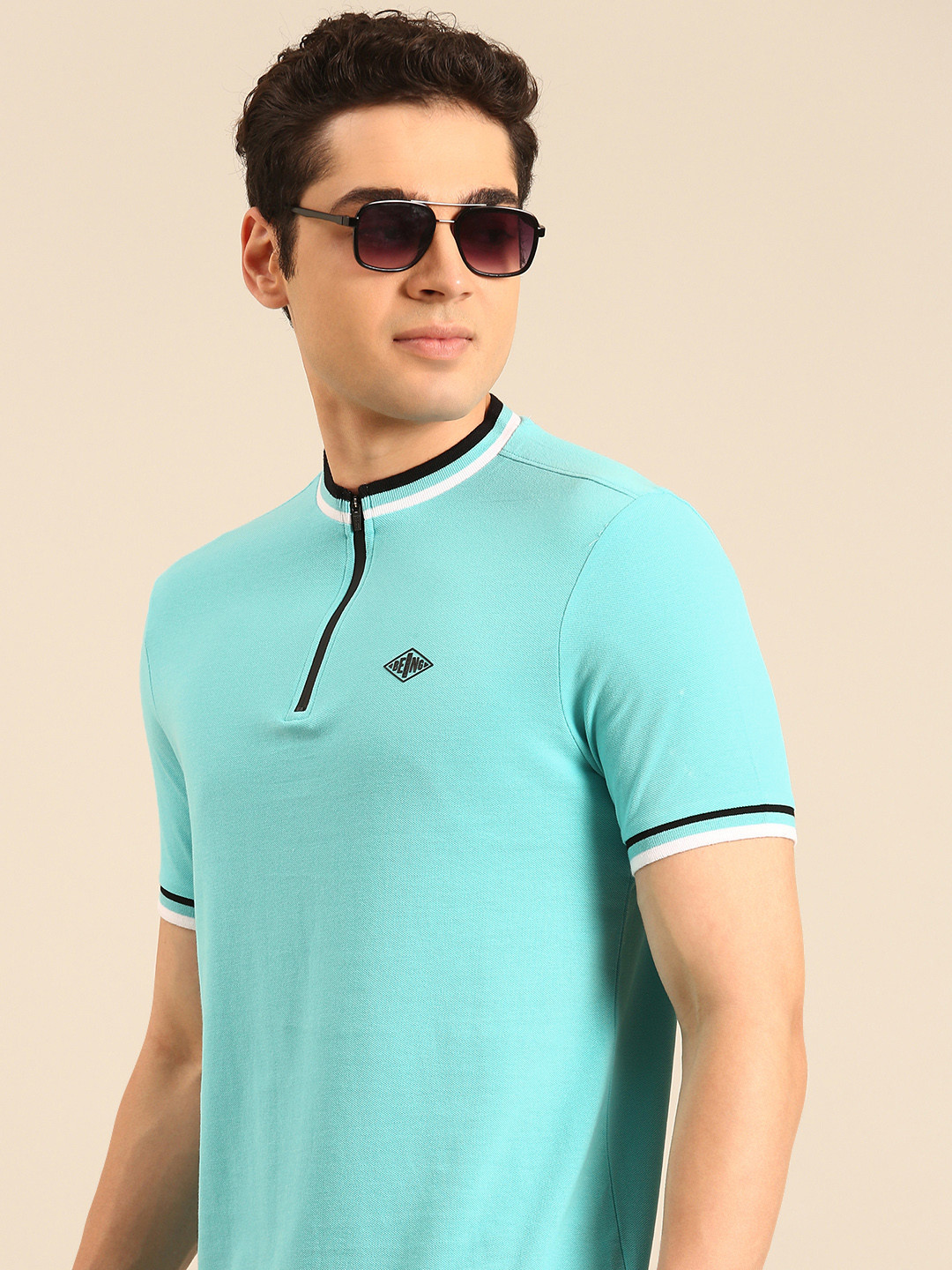 

Being Human Mock Collar Pure Cotton T-shirt, Blue