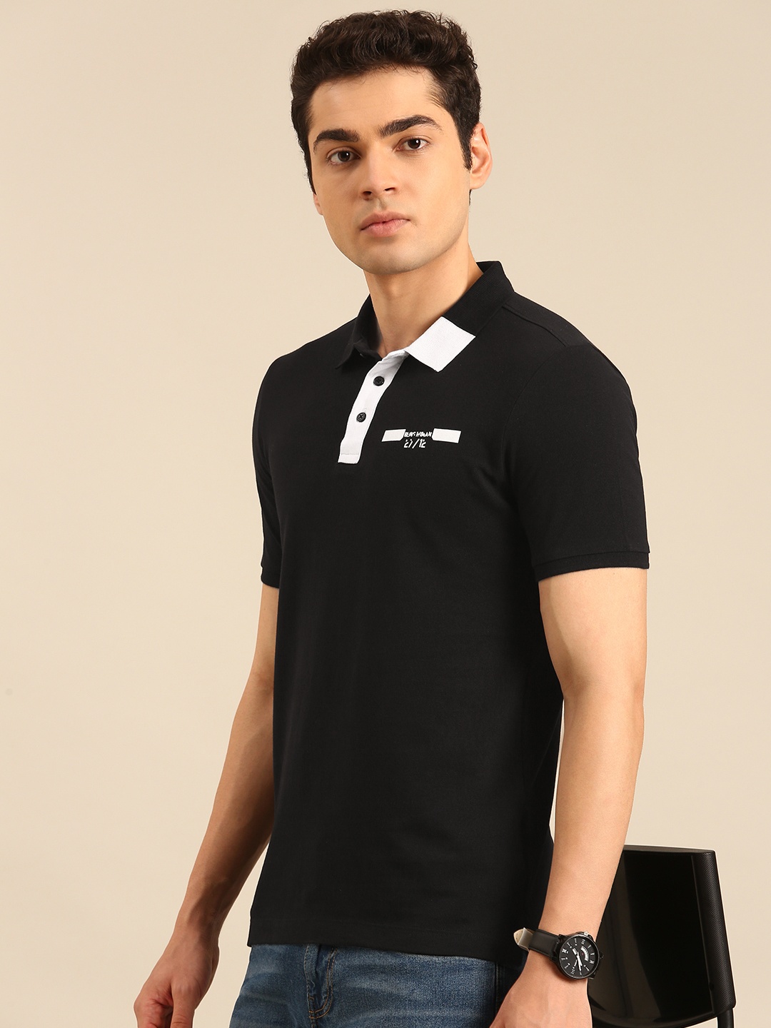

Being Human Polo Collar Pure Cotton T-shirt, Black