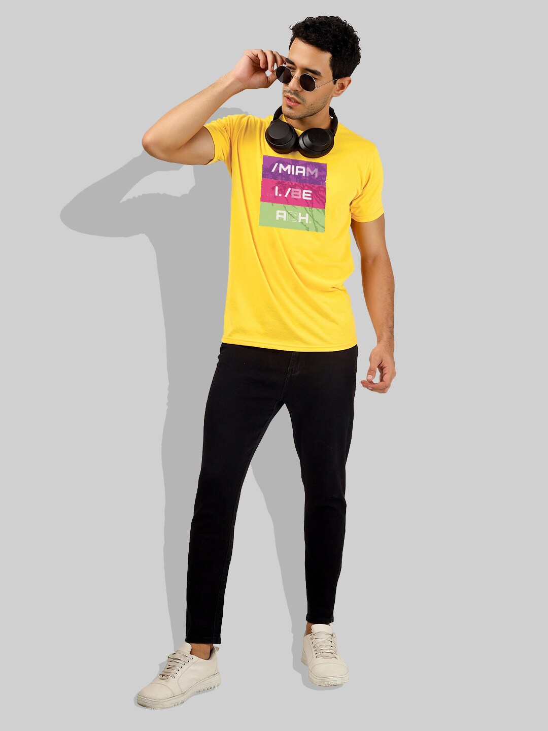 

Greylongg Men Typography Printed Round Neck T-shirt, Yellow