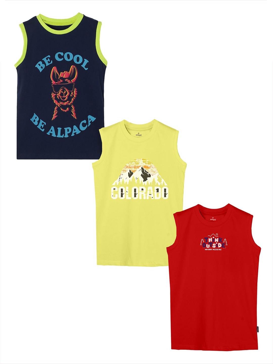 

KiddoPanti Boys Pack Of 3 Typography Printed Sleeveless T-shirt, Multi