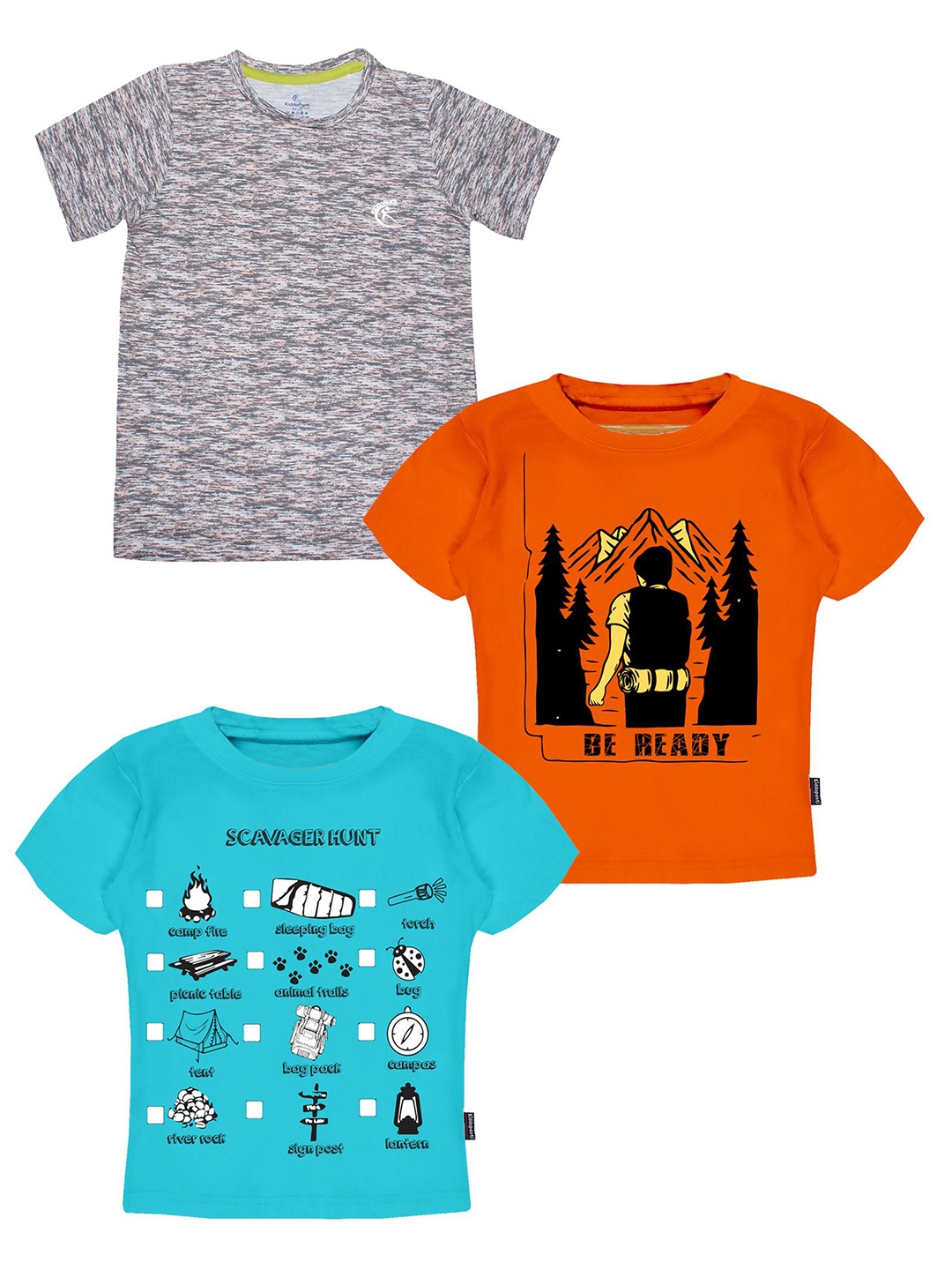 

KiddoPanti Boys Pack Of 3 Graphic Printed Round Neck T-shirt, Multi