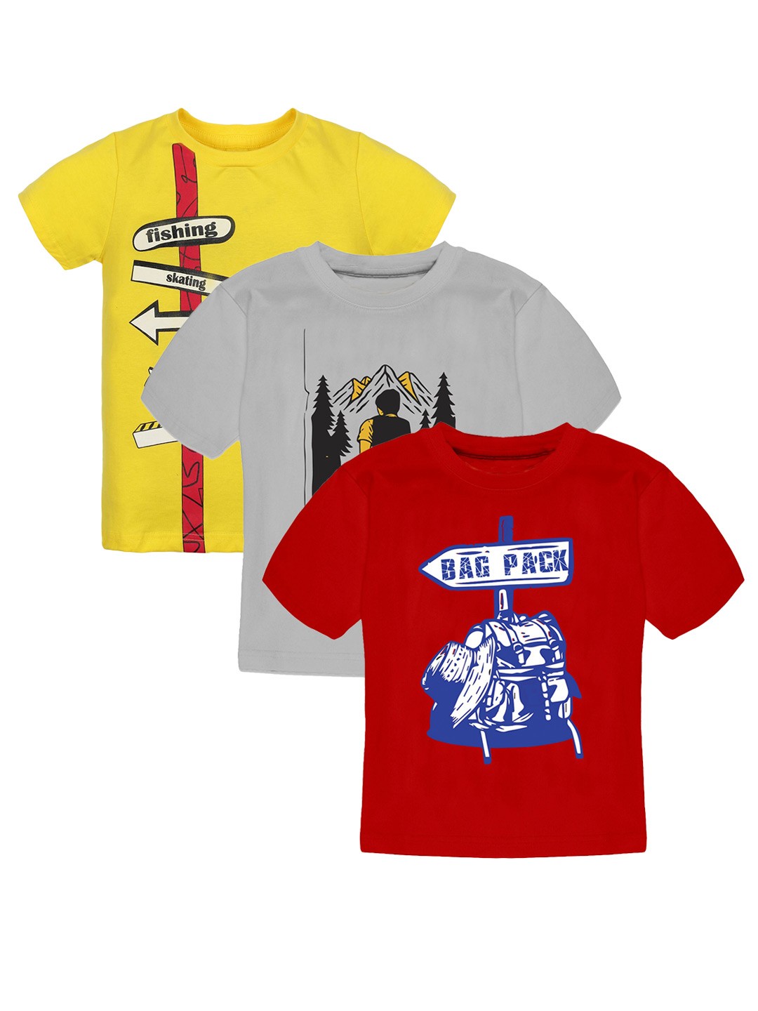 

KiddoPanti Boys Pack Of 3 Graphic Printed Round Neck T-shirt, Multi