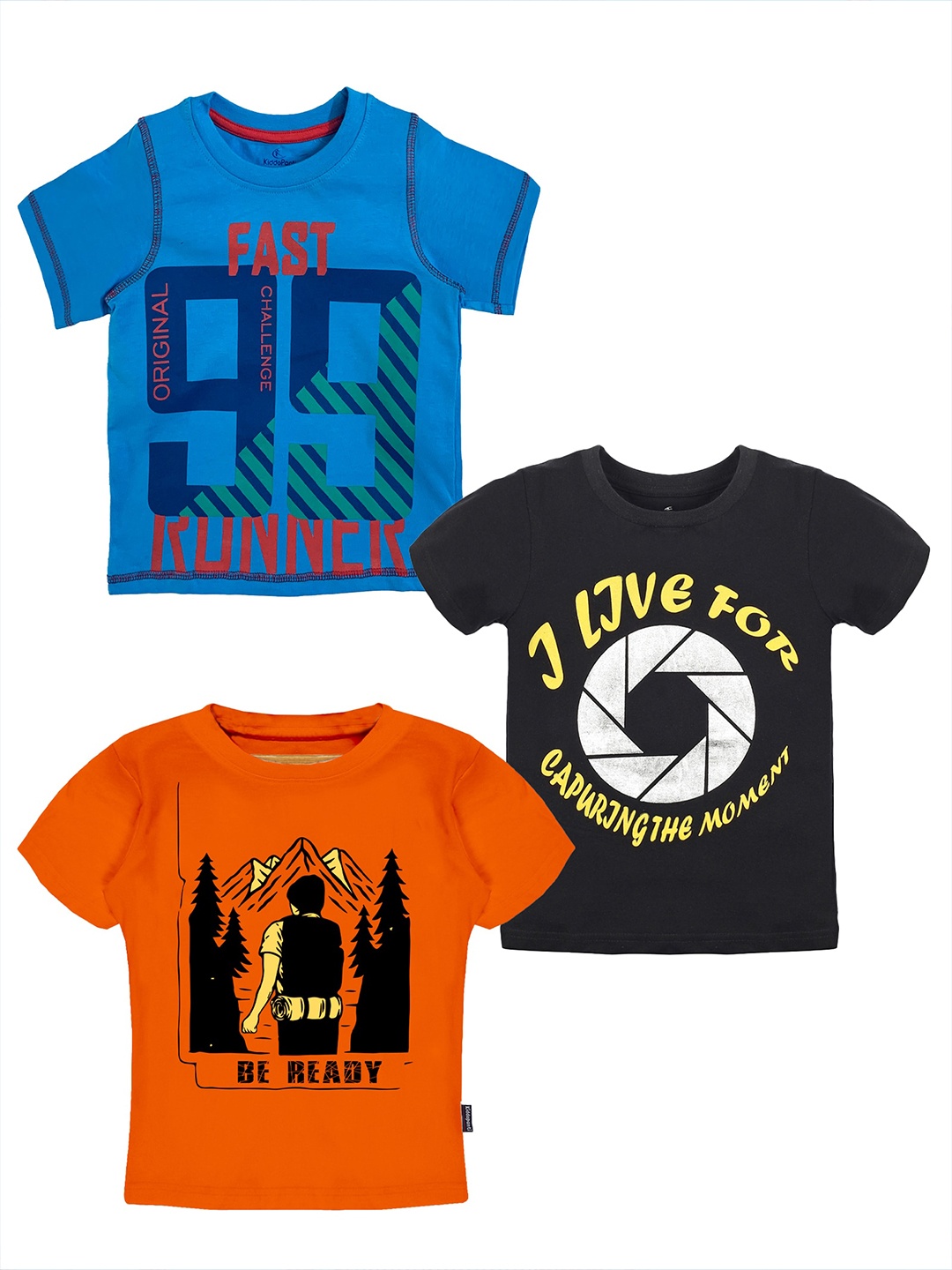 KiddoPanti Boys Pack Of 3 Graphic Printed Round Neck T-shirt, Multi
