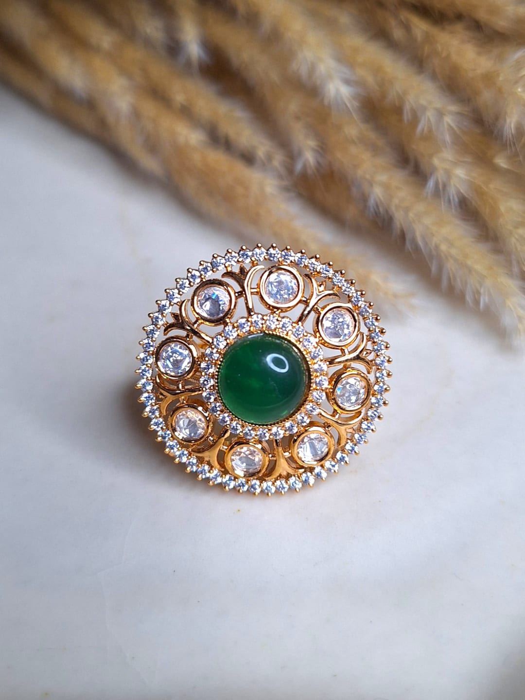 

XAGO Gold-Plated Kundan-Studded Finger Ring