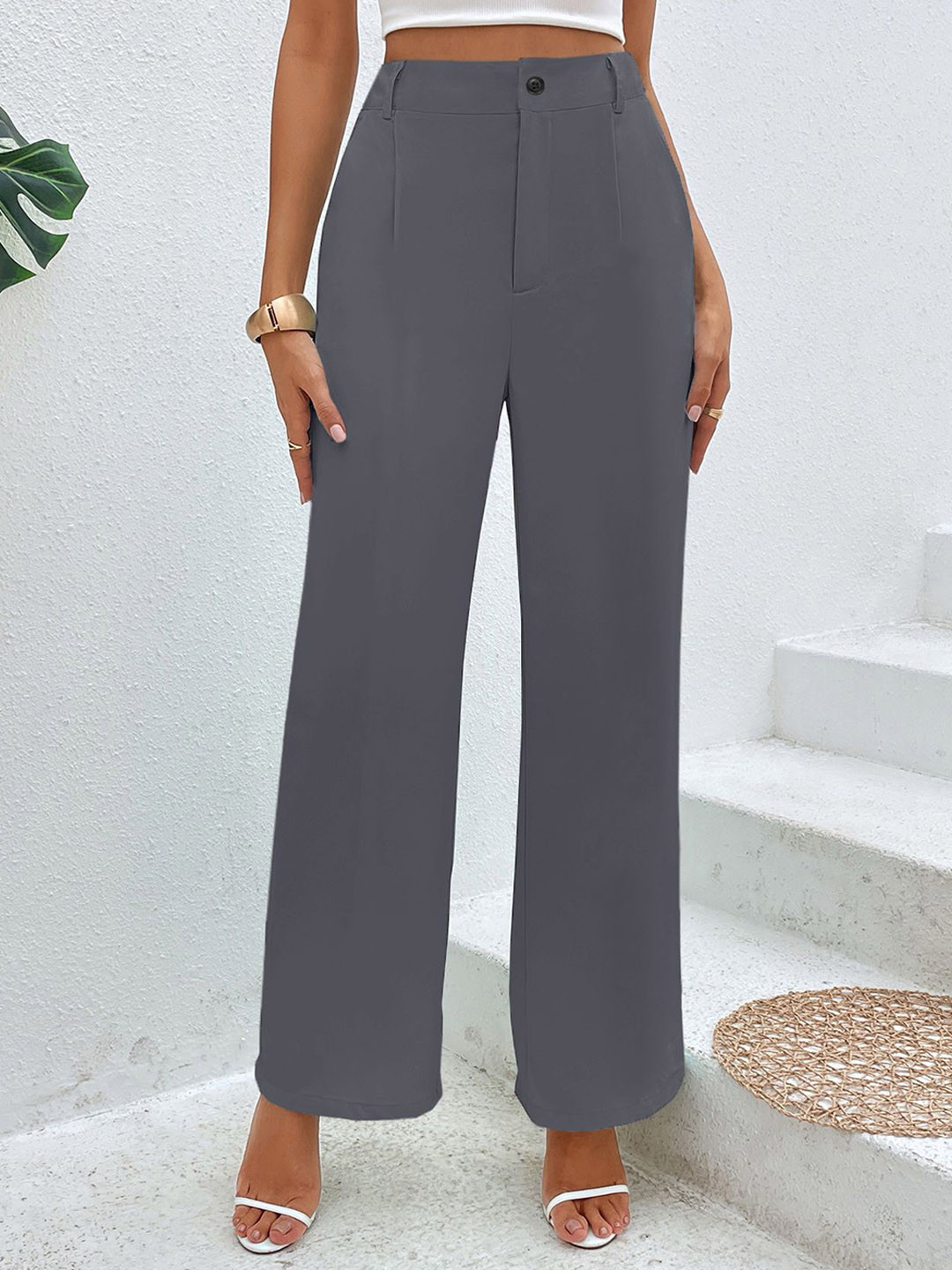 

N N ENTERPRISE Women Original High-Rise Pleated Trouser, Grey