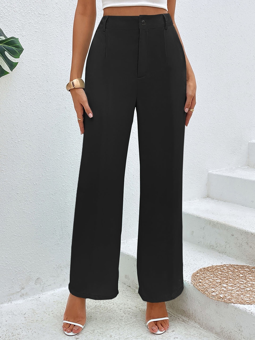 

N N ENTERPRISE Women Original High-Rise Pleated Trousers, Black