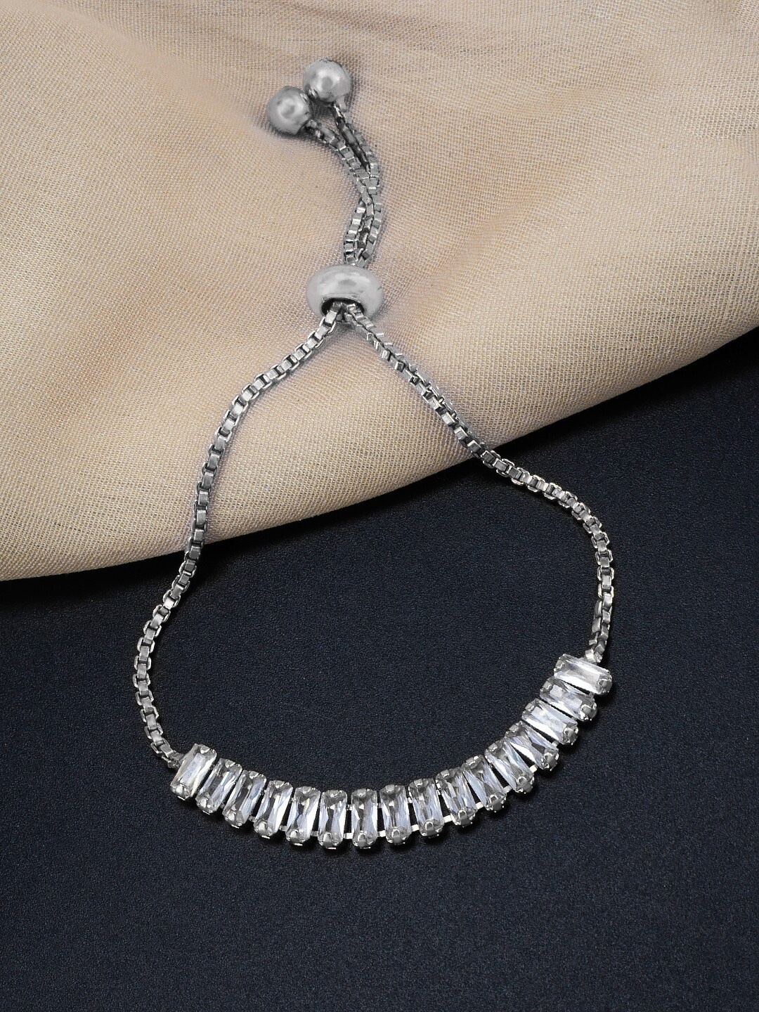 

PRIVIU Silver-Plated German Silver Cubic Zirconia Studded Wraparound Bracelet