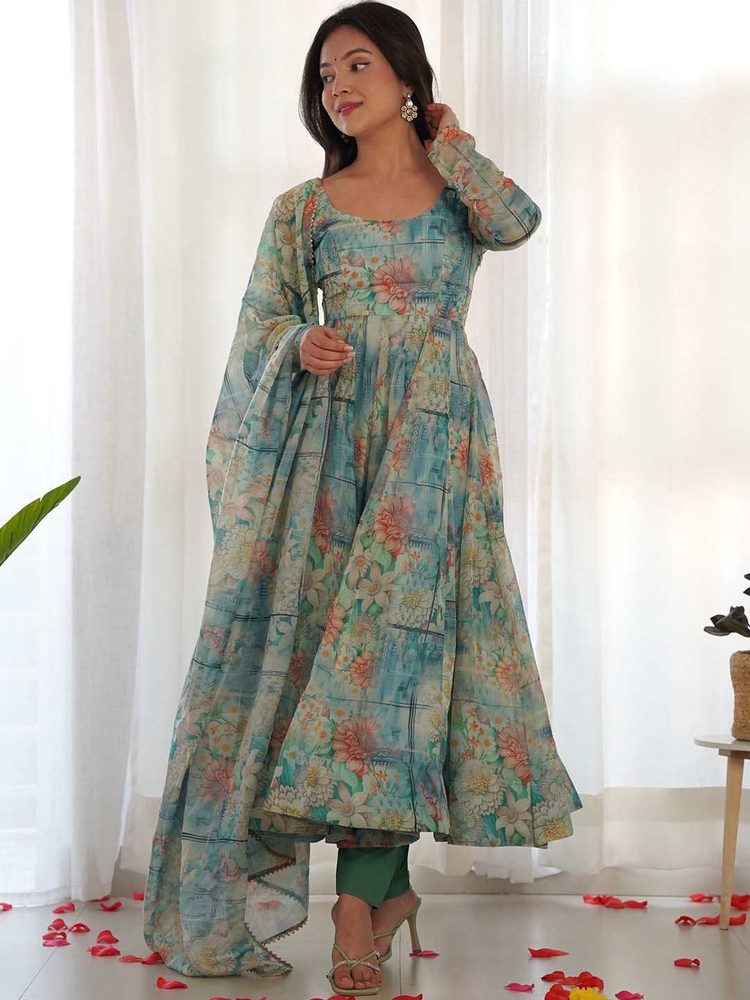 

KALINI Floral Printed Regular Kurta with Palazzos & Dupatta, Green