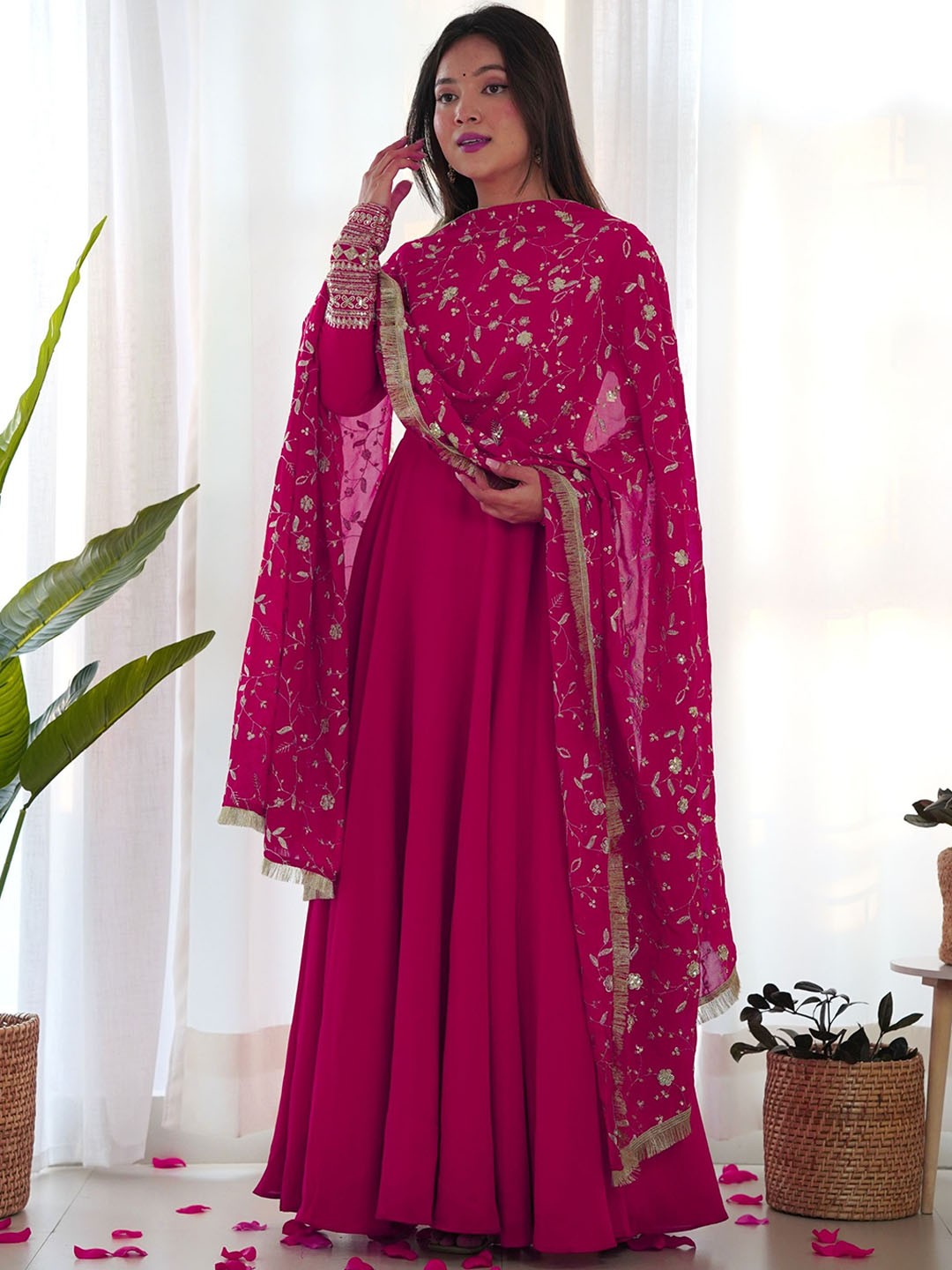 

KALINI Women Regular Kurta with Trousers & With Dupatta, Pink