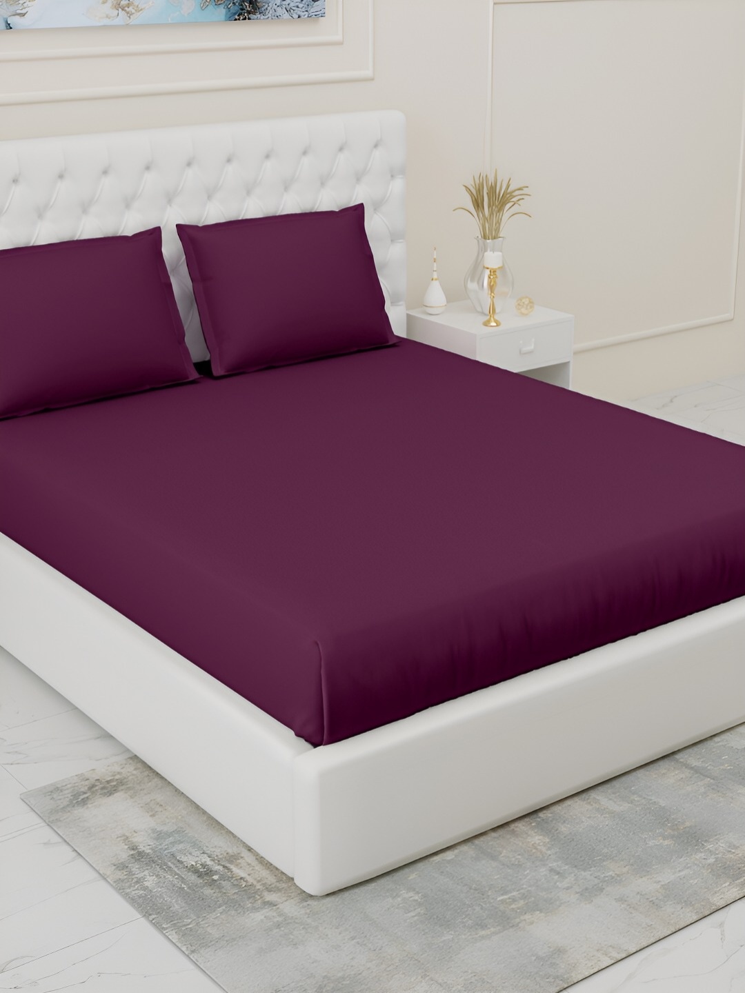 

haus & kinder Purple 300 TC Fitted Cotton King Bedsheet with 2 Pillow Covers