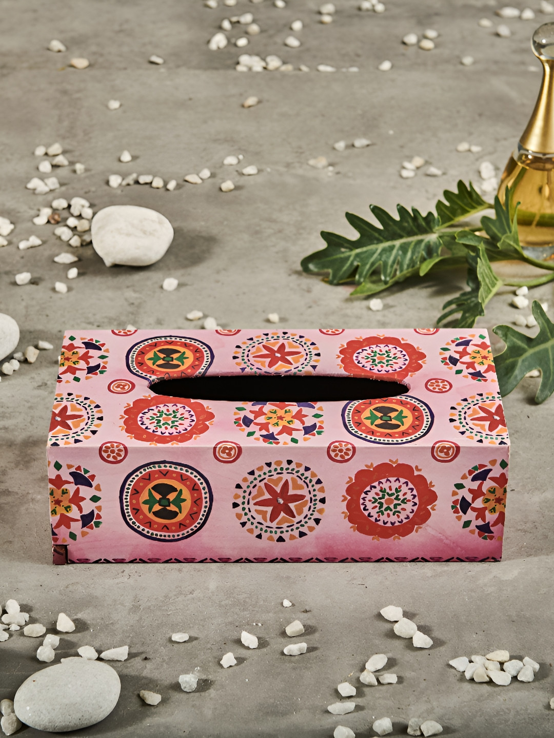 

A Tiny Mistake Pink & Red Rangoli Printed Wooden Tissue Holder