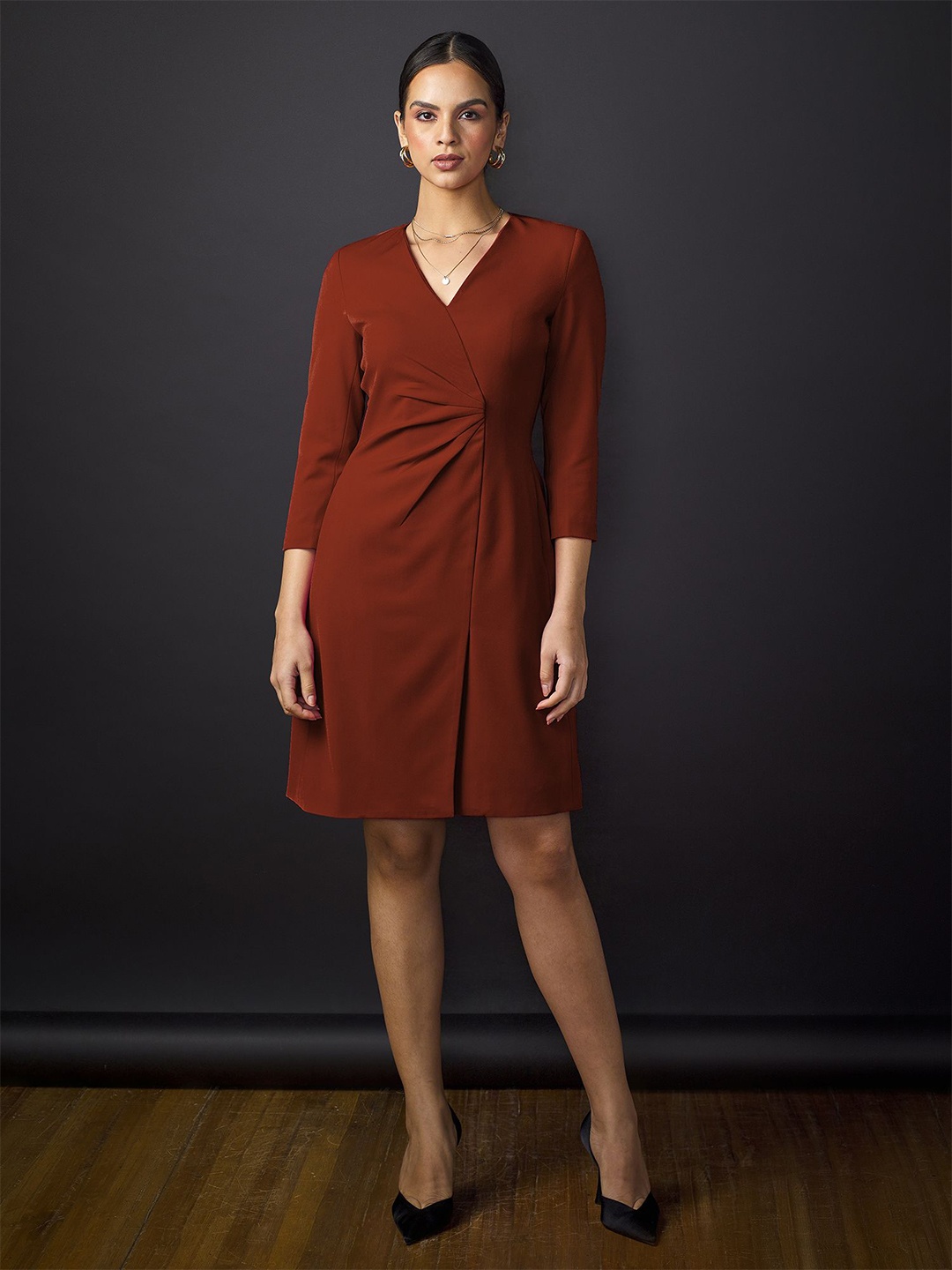 

SALT ATTIRE V-Neck Wrap Dress, Brown