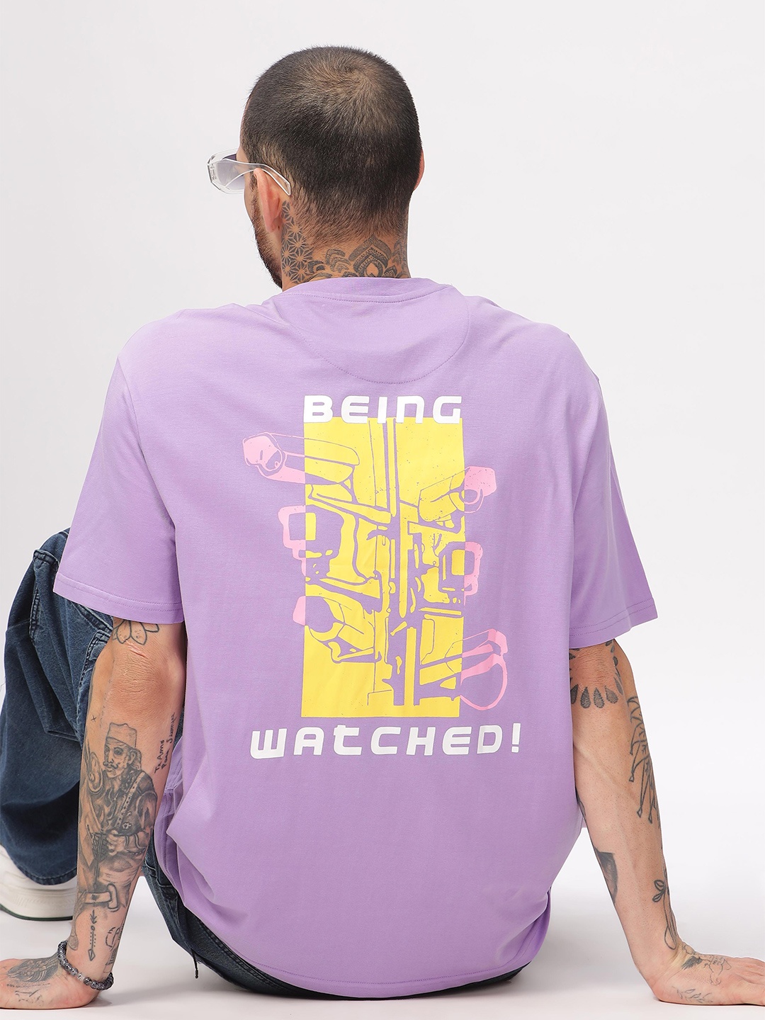 

WROGN Typography Printed Cotton Oversized T-shirt, Purple