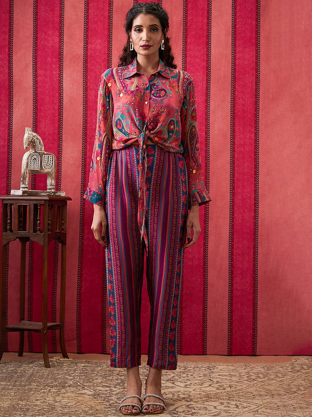 

SOUP BY SOUGAT PAUL Printed Shirt & Trousers Co-Ords, Magenta