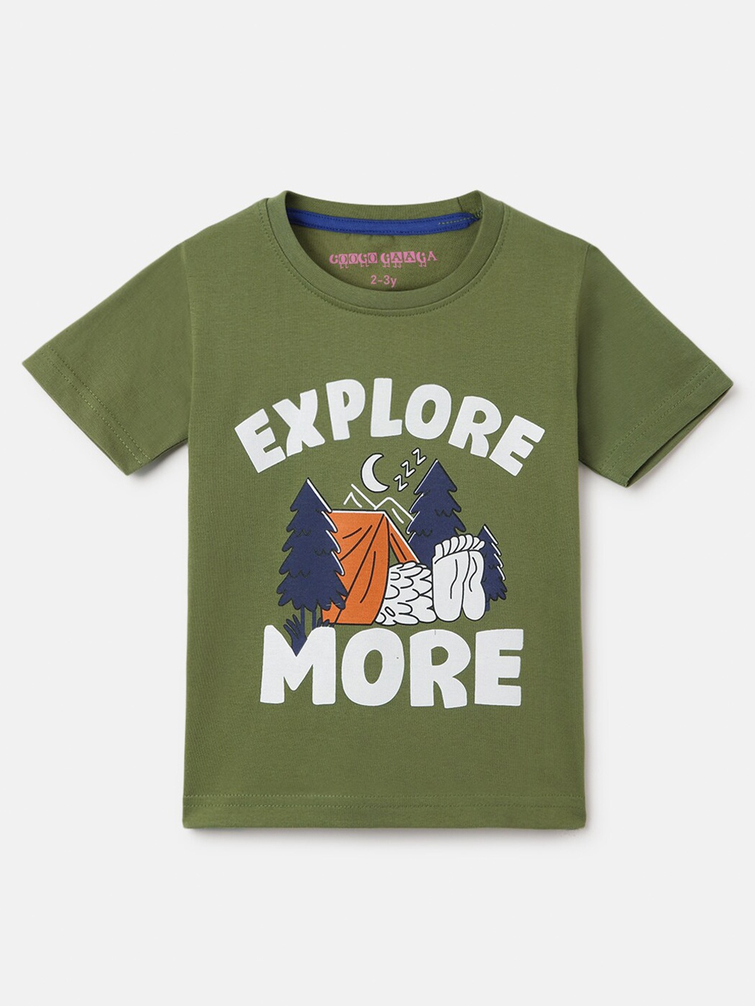 Googo Gaaga Boys Graphic Printed Round Neck T-shirt, Olive