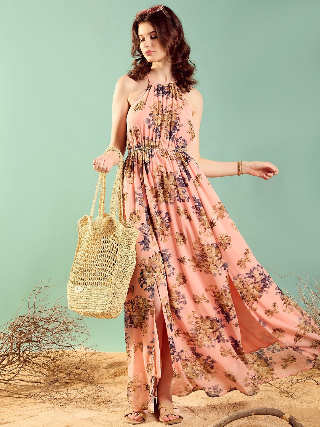 

KASSUALLY Floral Printed Sleeveless Gathered Maxi Dress, Pink