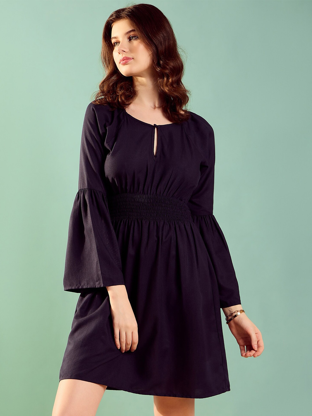 

KASSUALLY Keyhole Neck Cotton Fit & Flare Dress, Black