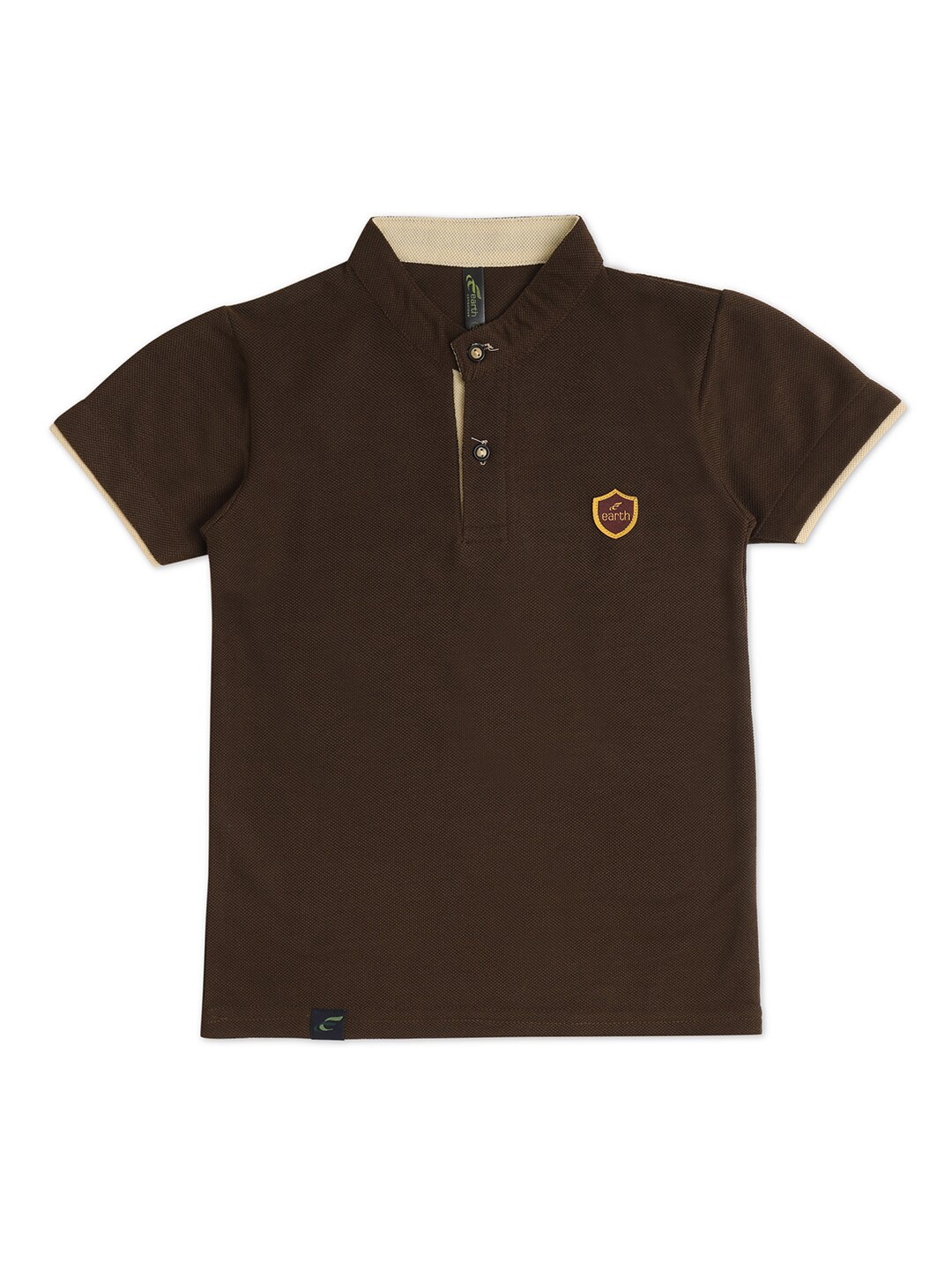 

earth conscious Boys Mandarin Collar Applique T-shirt, Coffee brown