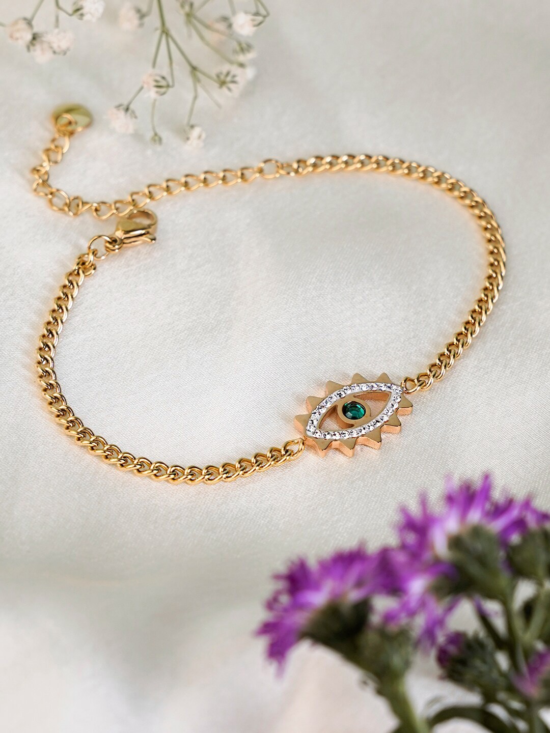 

SWASHAA Women Cubic Zirconia Gold-Plated Link Bracelet
