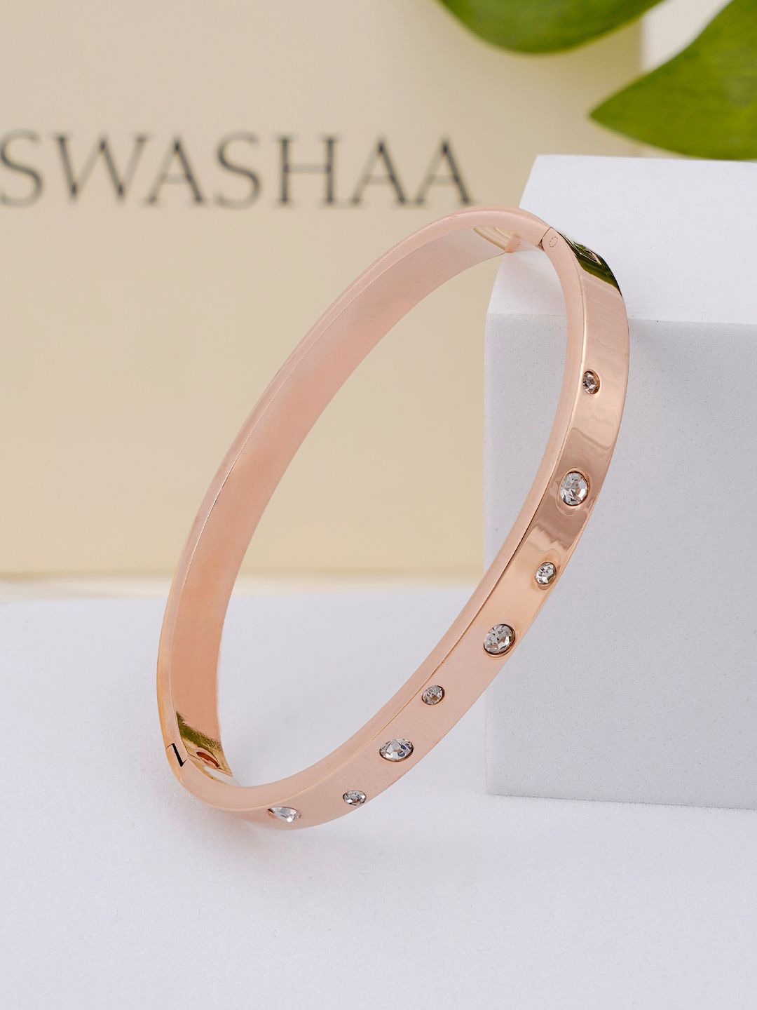 

SWASHAA Women Cubic Zirconia Rose Gold-Plated Kada Bracelet