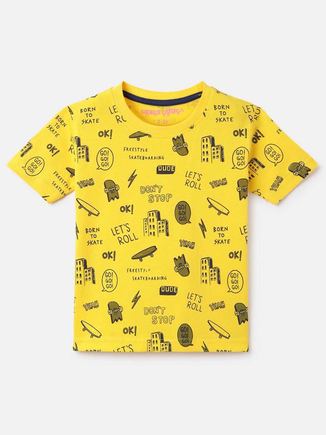 

Googo Gaaga Boys Conversational Printed Round Neck T-shirt, Yellow