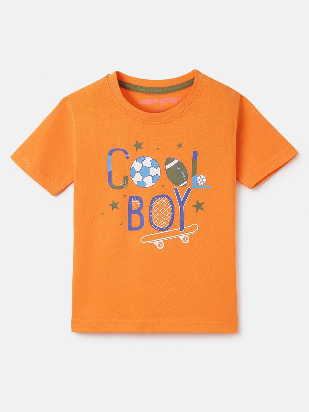 

Googo Gaaga Boys Graphic Printed Round Neck T-shirt, Orange