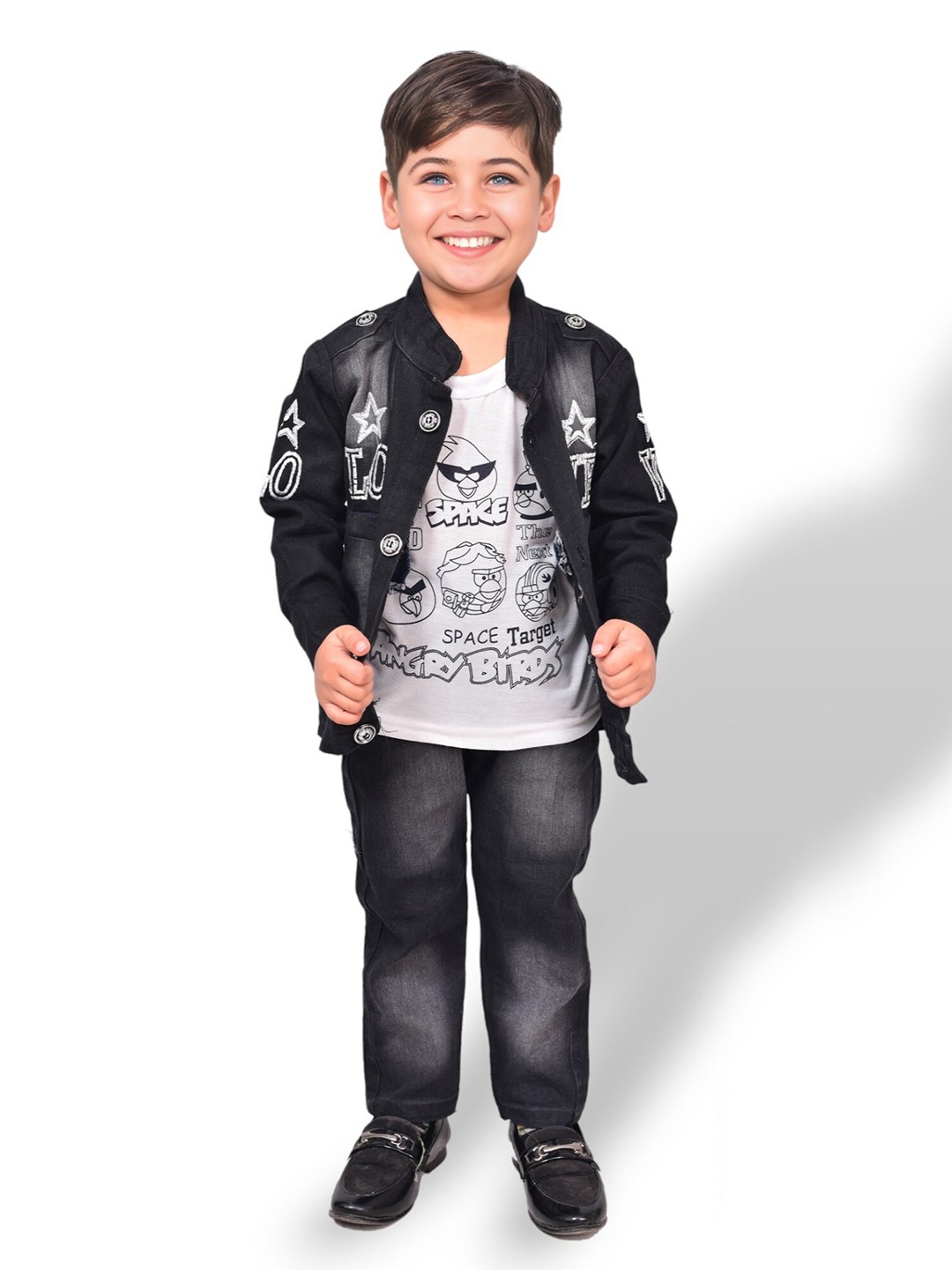 

KIDZAREA Boys Printed Party Shirt With Trousers And Waistcoat, Black