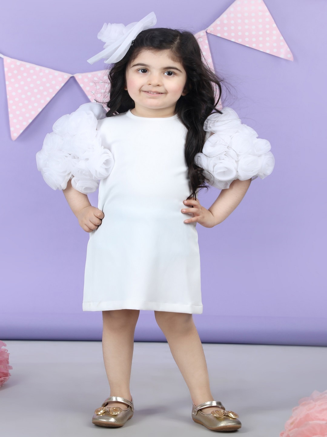 

THE LITTLE CELEBS Crepe Fit & Flare Dress, Off white