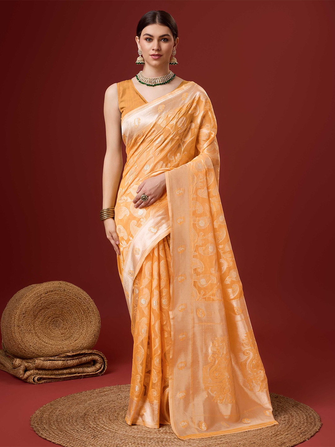 

Mitera Woven Design Zari Saree, Orange