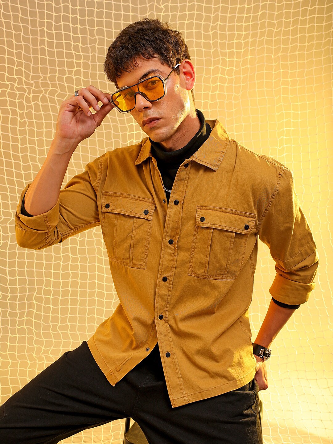

The Indian Garage Co Spread Collar Long Sleeves Cotton Casual Shirt, Yellow