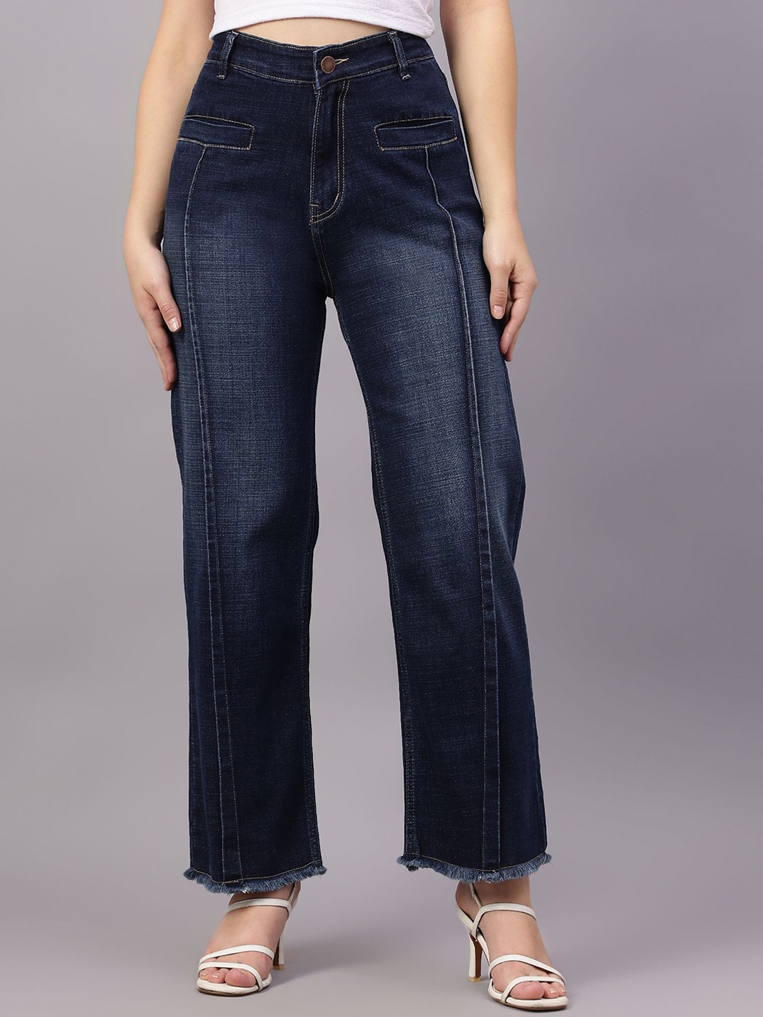 

BAESD Women Comfort Straight Fit Mid-Rise Light Fade Stretchable Jeans, Blue
