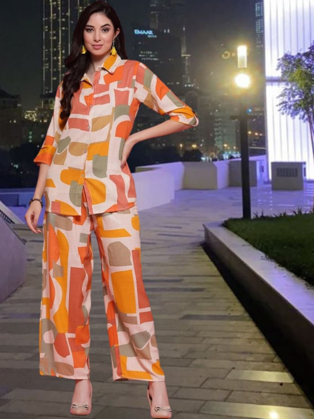 

BAESD Geometric Printed Shirt Collar Shirt & Trousers Co-Ords, Pink