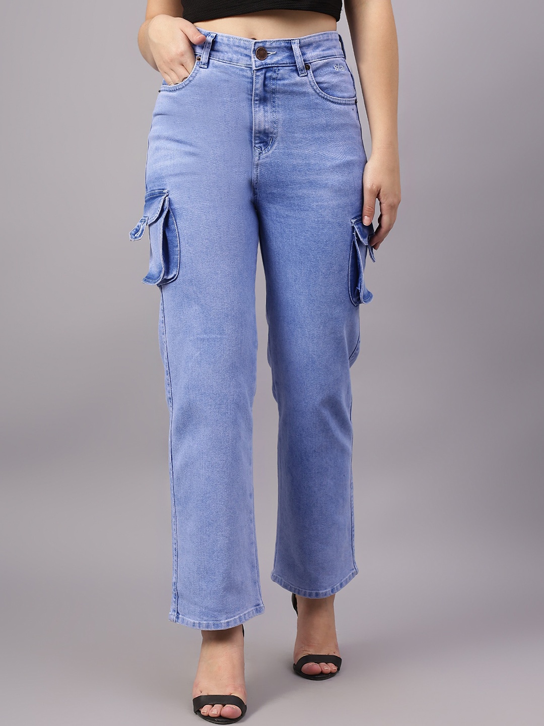 

BAESD Women Straight Fit Stretchable Cargo Jeans, Blue